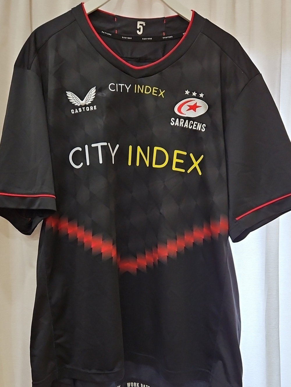 2021-22  Saracens Men's Home Replica Rugby Jersey Black City Index  2XL